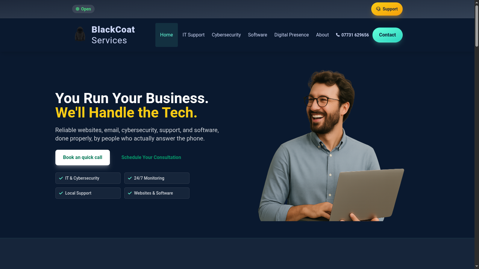 BlackCoat Services website homepage