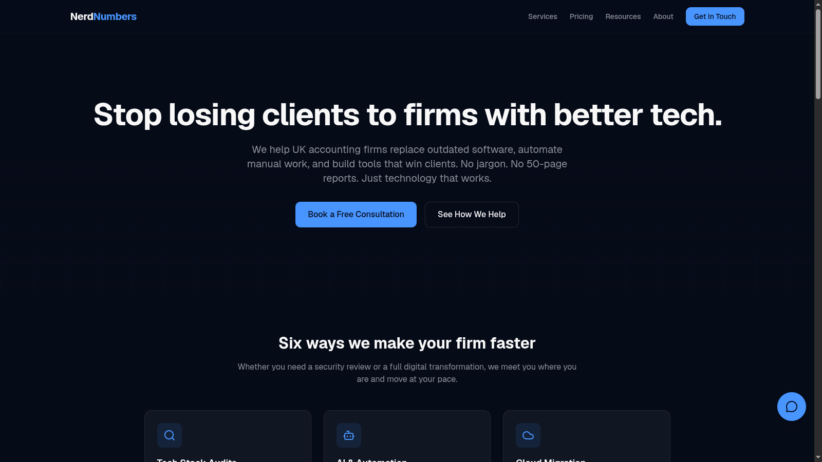 NerdNumbers consultancy website homepage