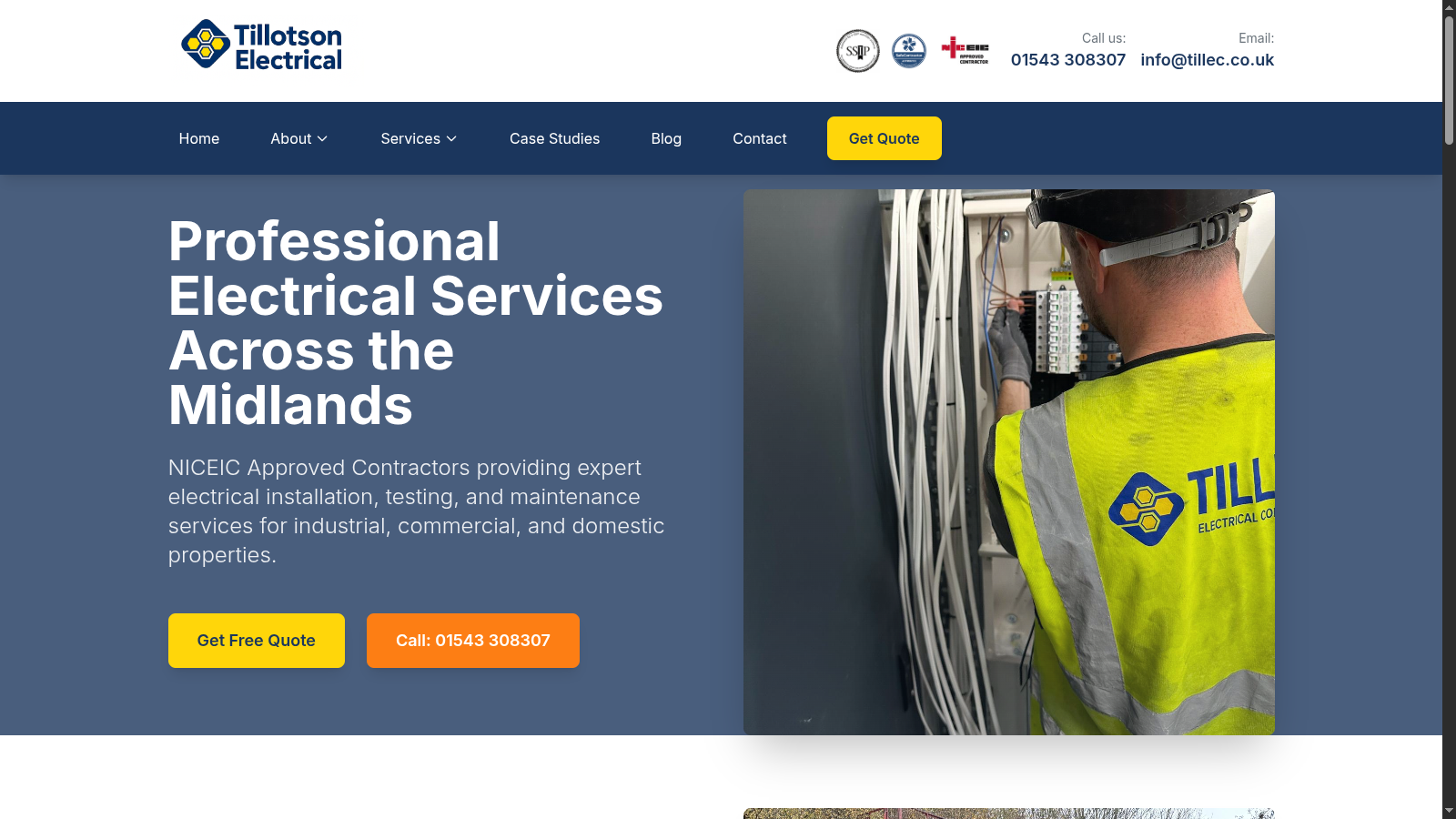 Tillotson Electrical website homepage